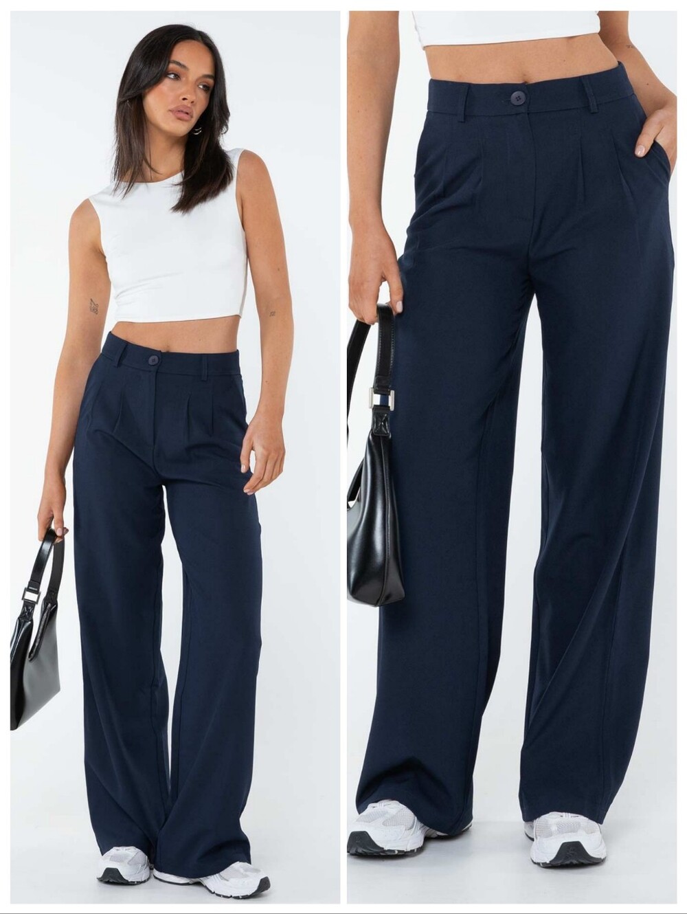 🆕️ Princess Polly Archer Pants Navy Blue High Rise Tailored Pleated Straight  4